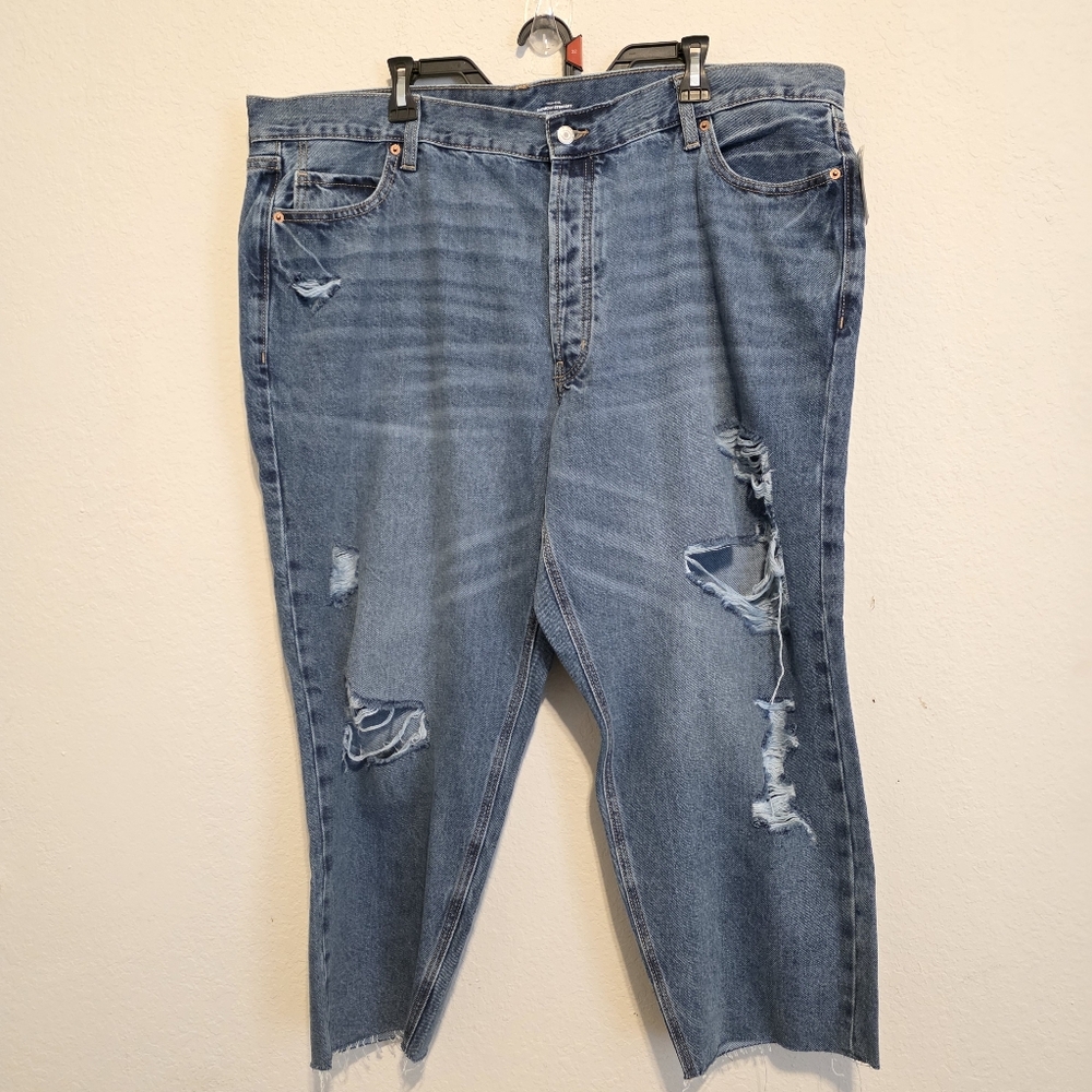 NWT Old Navy Ripped Button Fly Jeans High Rise Slouchy Straight Raw Hem Size 22